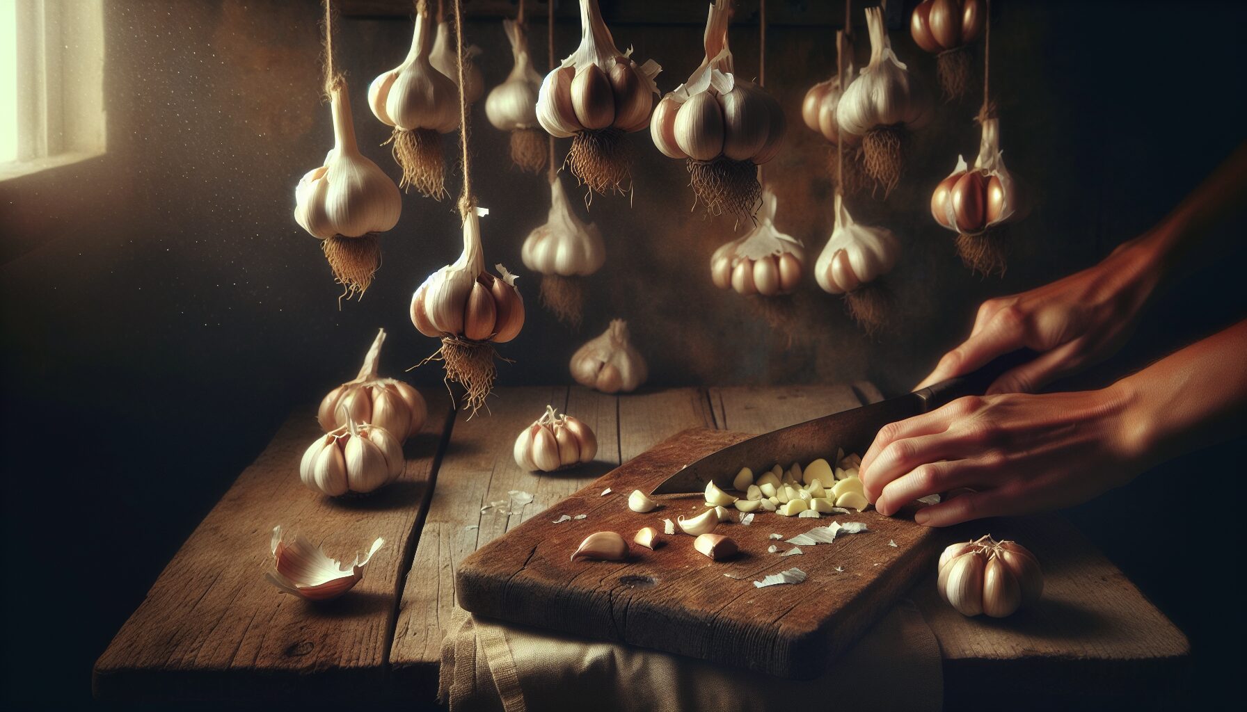 chopping up garlic