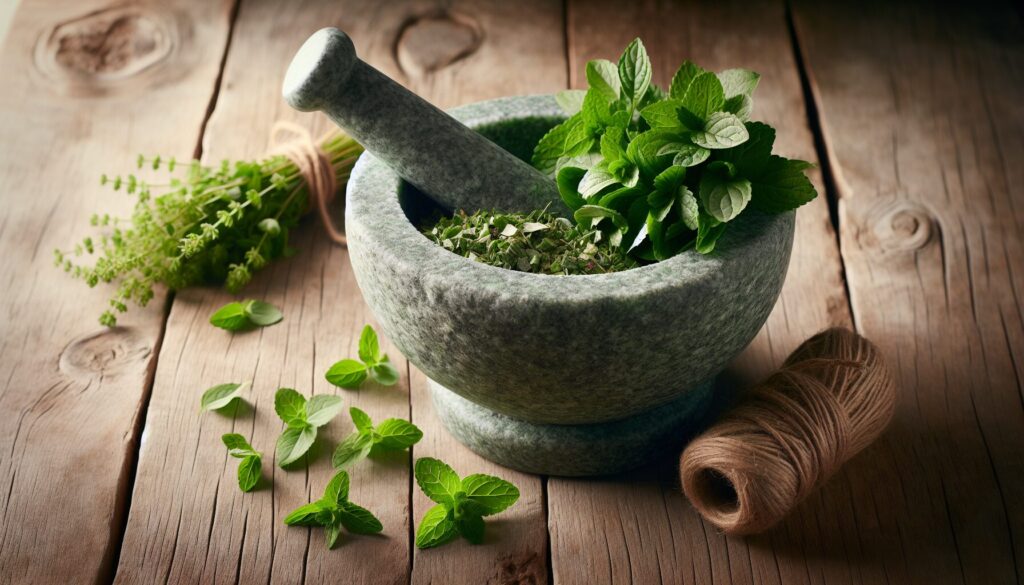 Berberine what does it do: mortar and pestle blending berberine containing herbs